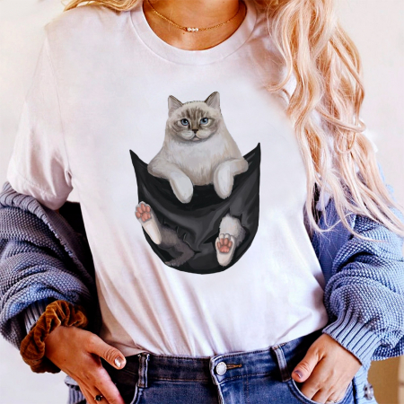 Femei - Tricou Dama Alb White cat