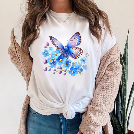 Tricouri Fluturi - Tricou Dama Alb Ethereal Blue
