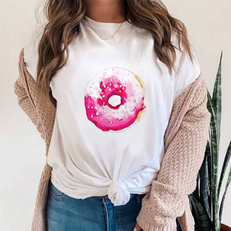 Tricouri Diverse - Tricou Dama Alb Pink Snow Donut