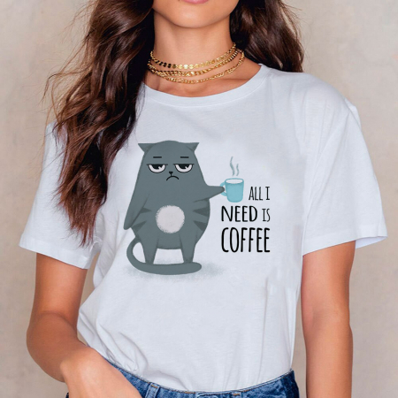 Tricouri Coffee - Tricou Dama Alb All i need is coffee