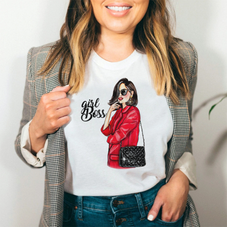 Tricouri Fashion - Tricou Dama Alb Girl Boss