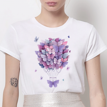 Tricouri Diverse - Tricou Dama Alb Butterflies Ballon