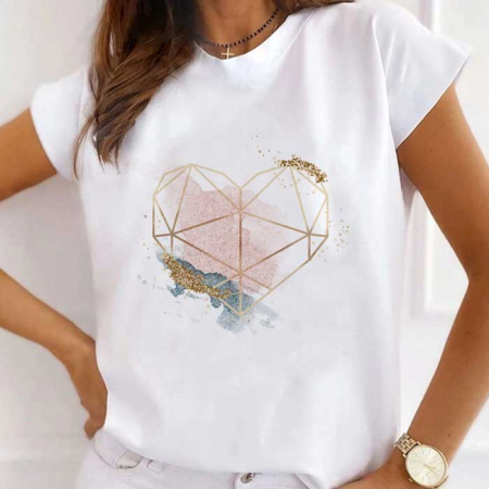 Femei - Tricou Dama Alb Glitter Heart