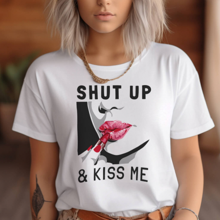 Femei - Tricou Dama Alb Shut Up