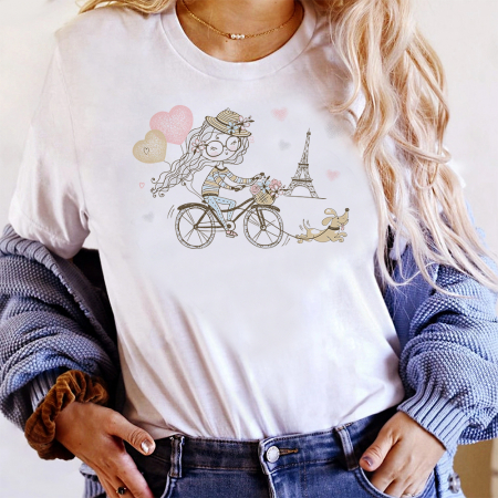 Tricouri Paris - Tricou Dama Alb Cute Girl Rides