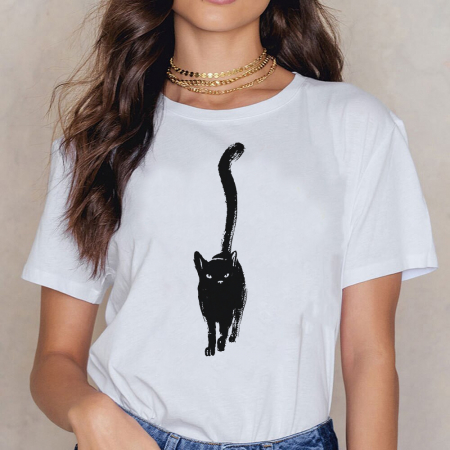 Femei - Tricou Dama Alb Black Cat