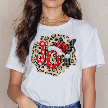 Tricouri X-mas - Tricou Dama Alb Christmas Joy Leopard