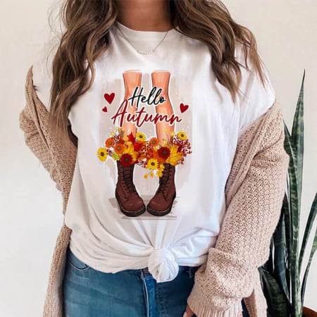 Femei - Tricou Dama Alb Hello Autumn
