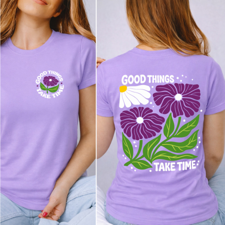 Tricouri Retro - Tricou Dama Lila Good things take time