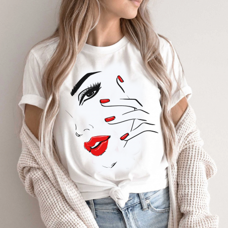 Tricouri Beauty - Tricou Dama Alb Sensual Red Lips