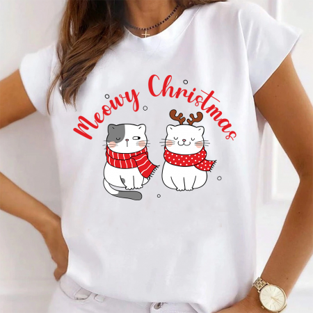 Tricouri X-mas - Tricou Dama Meowy Christmas