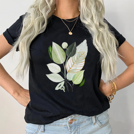 Tricouri Abstract - Tricou Dama Negru Abstract Leaves
