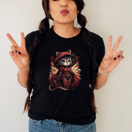 Femei - Tricou Dama Negru Witch Cat