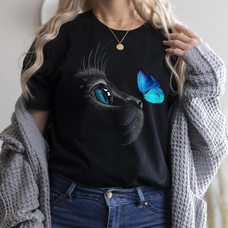 Femei - Tricou Dama Negru Fantasy Cat