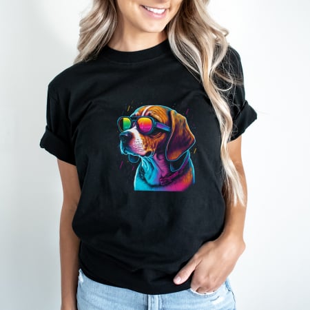 Femei - Tricou Dama Negru Retrowave Beagle
