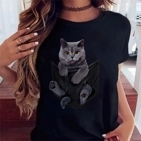 Femei - Tricou Dama Negru British Grey Cat