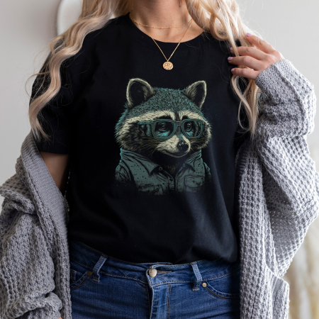 Femei - Tricou Dama Negru Funky Racoon