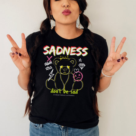 Tricouri Teddy - Tricou Dama Negru Don't Be Sad