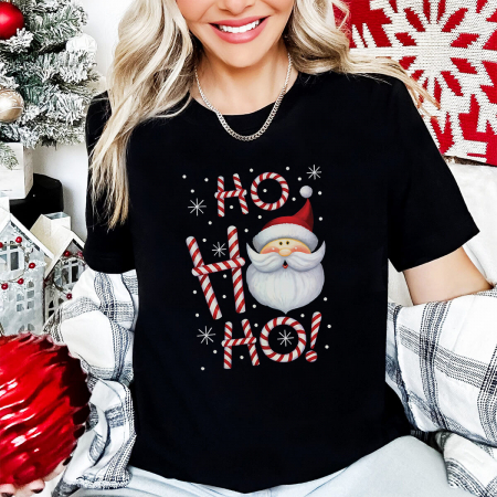 Tricouri X-mas - Tricou Dama Negru Santa Ho Ho Ho