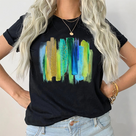 Tricouri Abstract - Tricou Dama Negru Green Glitters