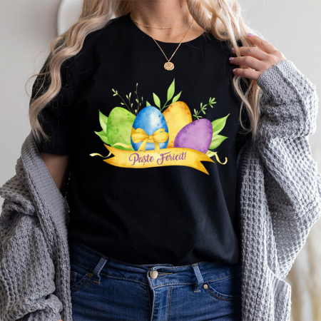 Tricouri Paste - Tricou Dama Negru Paste Fericit