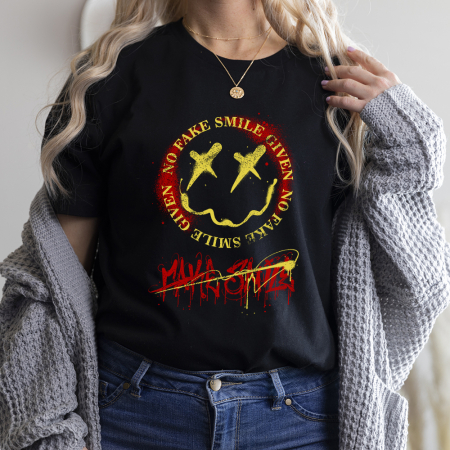 Tricouri Fashion - Tricou Dama Negru Fake Smile