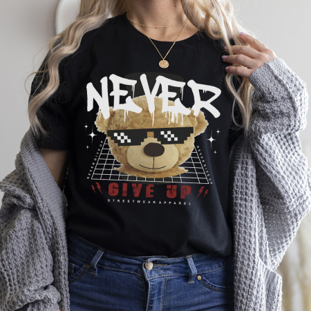 Tricouri Teddy - Tricou Dama Negru Give Up