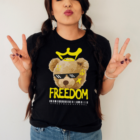 Tricouri Teddy - Tricou Dama Negru Freedom