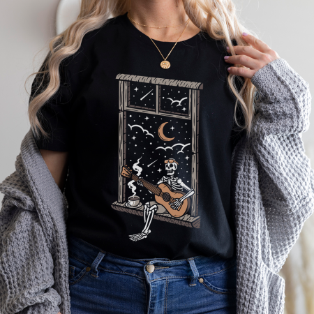 Tricouri Skull - Tricou Dama Negru Guitar Skeleton