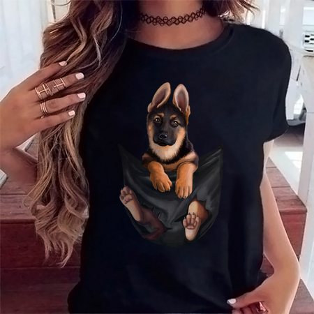 Tricouri Caini - Tricou Dama Negru German Shepherd