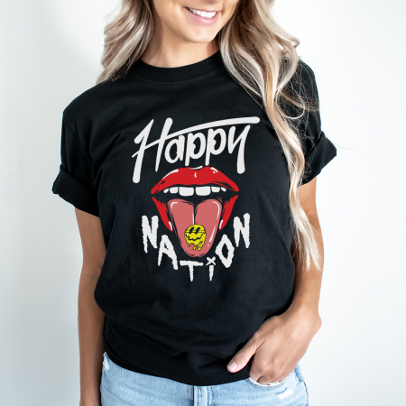 Tricouri Fashion - Tricou Dama Negru Happy Nation
