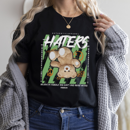 Tricouri Teddy - Tricou Dama Negru Haters