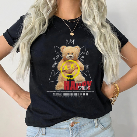 Tricouri Teddy - Tricou Dama Negru Happy Smiling