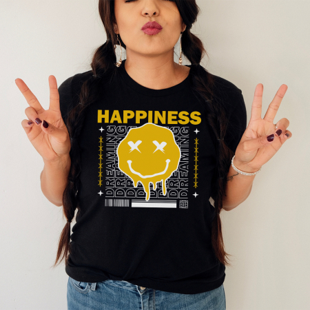 Tricouri Fashion - Tricou Dama Negru Happy