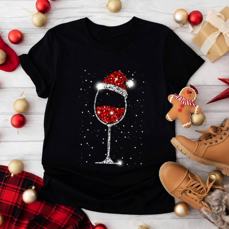 Tricouri X-mas - Tricou Dama Negru Festive Wine