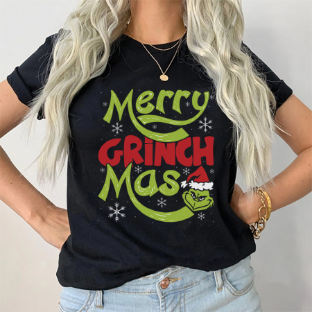 Tricouri X-mas - Tricou Dama Negru Grinch Mas