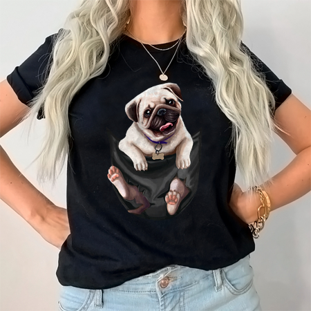 Tricouri Caini - Tricou Dama Negru Pug