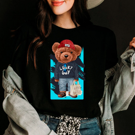 Tricouri Teddy - Tricou Dama Negru Lucky bear