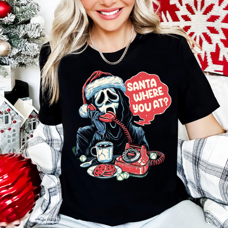 Tricouri X-mas - Tricou Dama Negru Santa Where You At