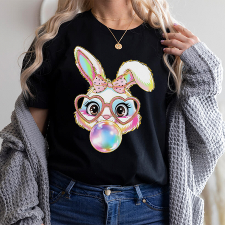 Tricouri Paste - Tricou Dama Negru Bubblegum Bunny