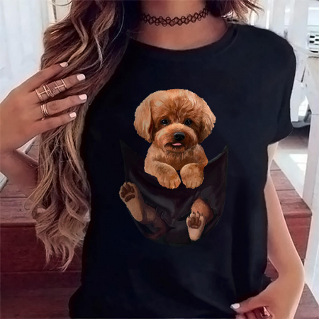 Tricouri Caini - Tricou Dama Negru Poodle