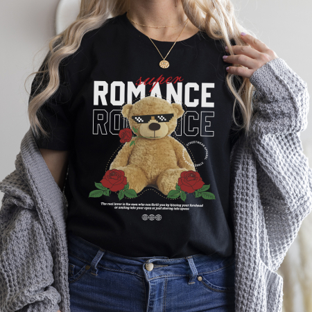 Tricouri Teddy - Tricou Dama Negru Romance