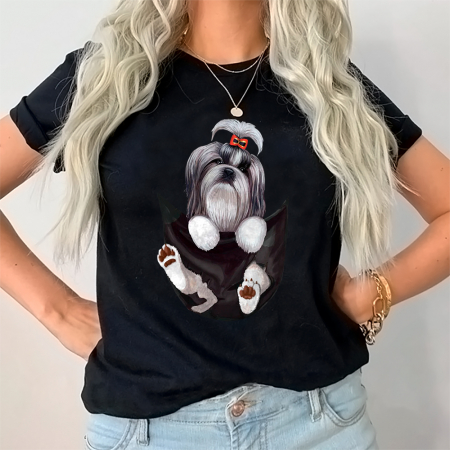 Tricouri Caini - Tricou Dama Negru Shih tzu