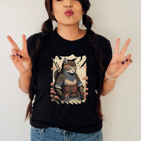 Tricou Dama Negru Samurai Cat [1]