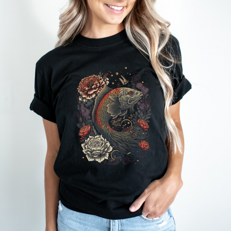 Tricouri Japanese - Tricou Dama Negru Dragon Fish