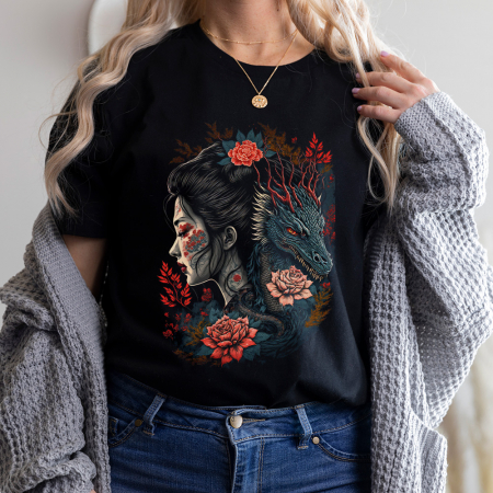 Tricouri Japanese - Tricou Dama Negru Dragon Soul
