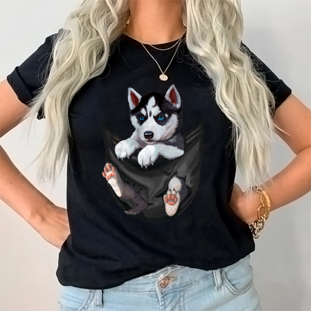 Tricouri Caini - Tricou Dama Negru Siberian Husky