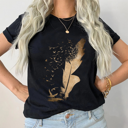Femei - Tricou Dama Negru Dream Feather Gold