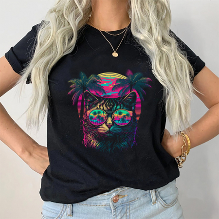 Tricouri Diverse - Tricou Dama Negru Miami Cat