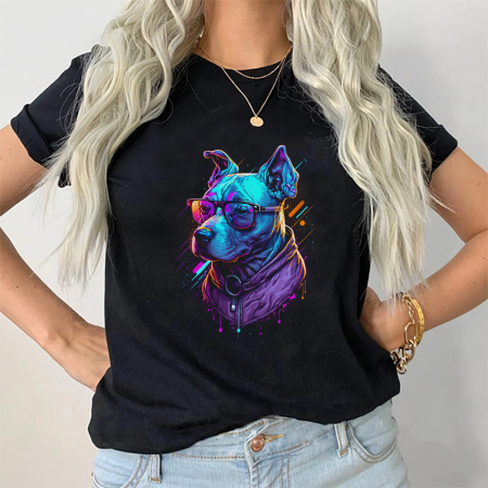 Femei - Tricou Dama Negru Retrowave Pitbull
